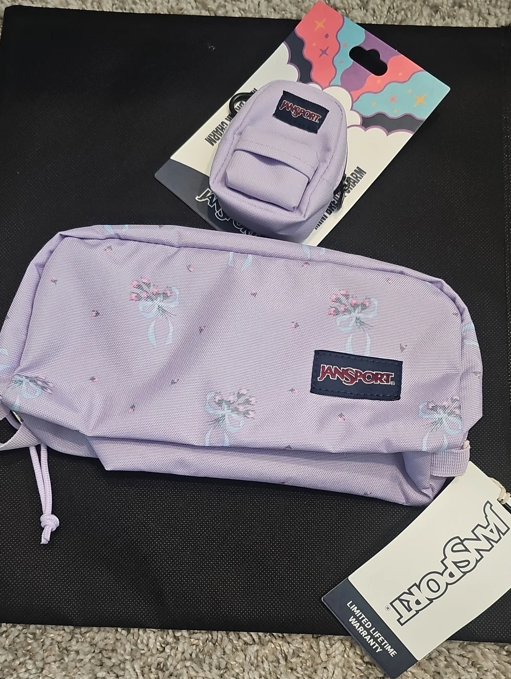 Jansport Lavender Floral Pencil Pouch with Mini Matching Pouch